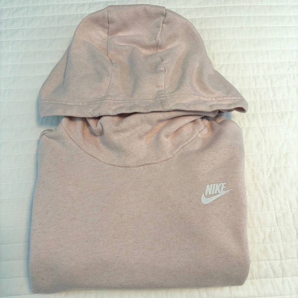 Nike Womens Funnel Neck Hoodie Light Pink Heathered Fleece Pullover Size M